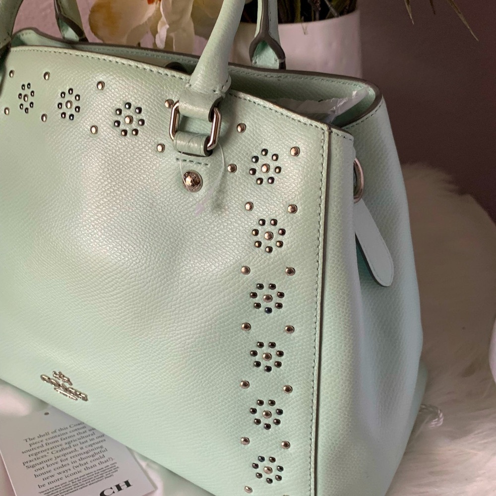 COACH SEA-GLASS MARGOT STUDDED
EMBELLISHED LEATHER  SATCHEL - Picture 3 of 14